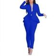 thumbnail image 2 of YOTMKGDO Lounge Sets for Women Peplum Top Women Two-Piece Suit Solid V-neck Ruffles Patchwork Design Temperant Long Sleeve Coat Pants Suit, Sizes S-XXL, 2 of 9