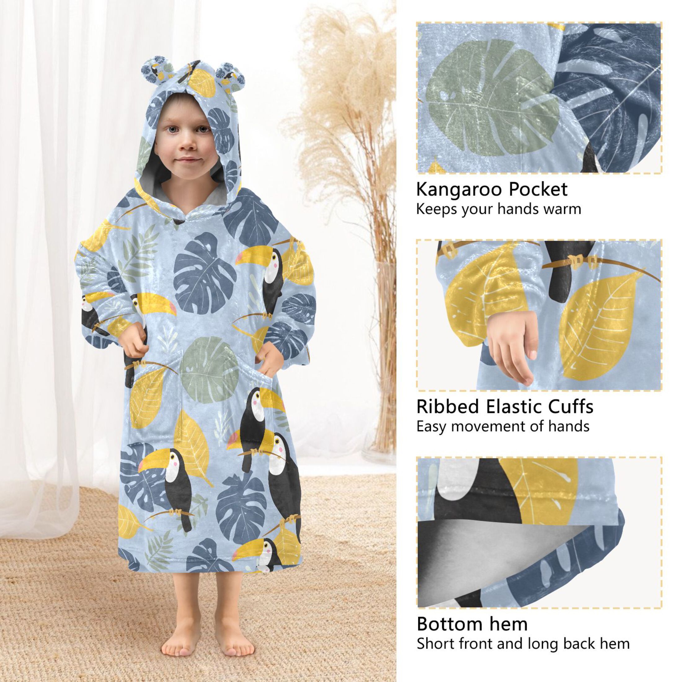 joogoo Blanket Hoodie for Toucan Palm Leaves Oversize Sweatshirt 3-14 YR L