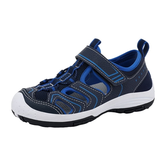 Nwiuh Boys Hiking Athletic Closed Toe Summer Sandals with Hollow Adjustable Strap Holiday Outdoor Shoes (Blue, 12)