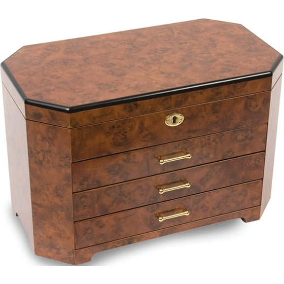 Fashion Burlwood & Ebony With 3 Drawers Jewelry Box (13 X 9) Made In China jjb113