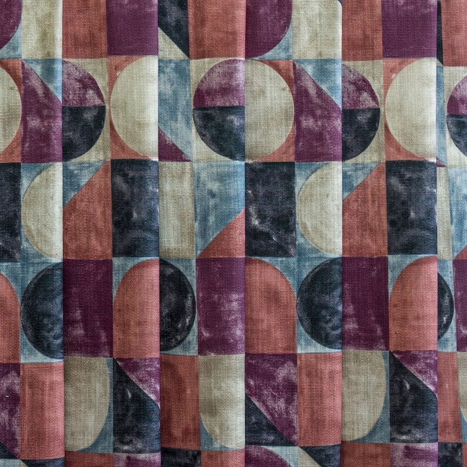 Fabric Mart Direct Squares & Circles Fabric By The Yard, 12 Continuous Yards Burgundy Printed Cotton Fabric, Upholstery Fabric, Curtain & Drapery Fabric, Fabric For Pillows
