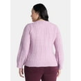 thumbnail image 3 of Terra & Sky Women’s Plus Cable Knit Sweater with Faux Pearls, Lightweight, Sizes 0X-5X, 3 of 5