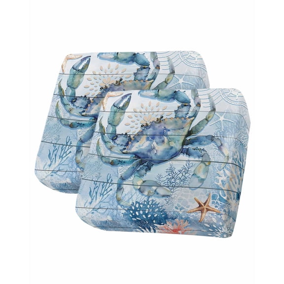 Coastal Blue Crab Couch Cushion Covers Stretch, Washable Sofa Seat Covers Individual Seat Cushion Sofa Slipcovers Ocean Nautical Starfish Coral Wooden Couch Cover Furniture Protector S-2PCS