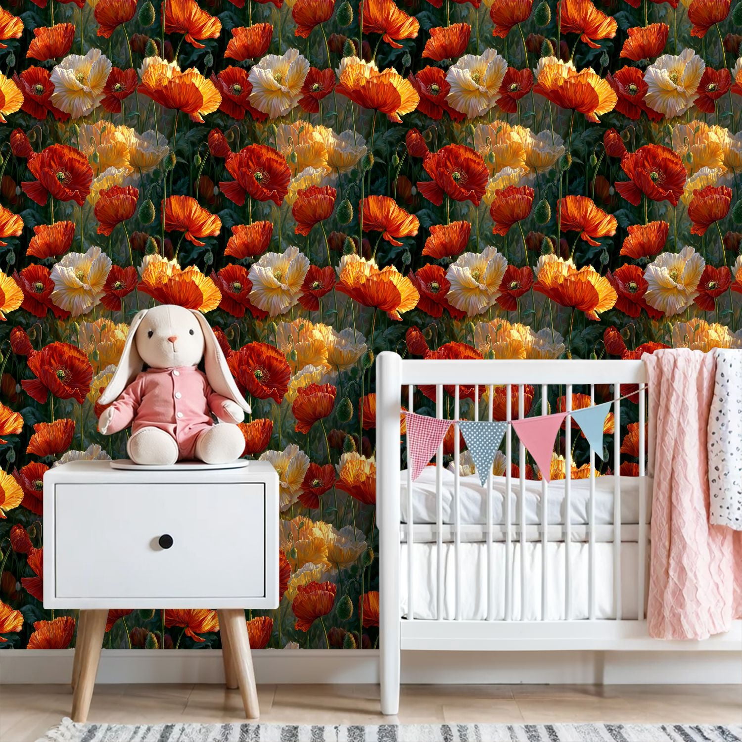 Vintage Peel and Stick Wallpaper Stunning Poppies Full Bloom Golden Glow Wall Mural 23.6in x 9.8ft Self Adhesive Removable Wall Paper Renter Friendly Wallpaper for Nursery Bedroom Cabinets