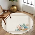 thumbnail image 2 of Round Area Rug 6 Ft, Summer Coastal Washable Non-Slip Circle Carpet for Living Room/Bedroom, Nautical Beach Marine Life Beige Striped Low-Profile Indoor Mats Collection Rugs for Residential, 2 of 8
