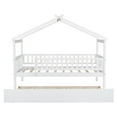 thumbnail image 4 of Twin House Bed with Trundle, Wooden Twin Platform Bed Frame with Fence and Roof, Tent Bed Floor Bed, Wood Playhouse Bed Trundle Bed for Bedroom, Dorm, White, 4 of 7