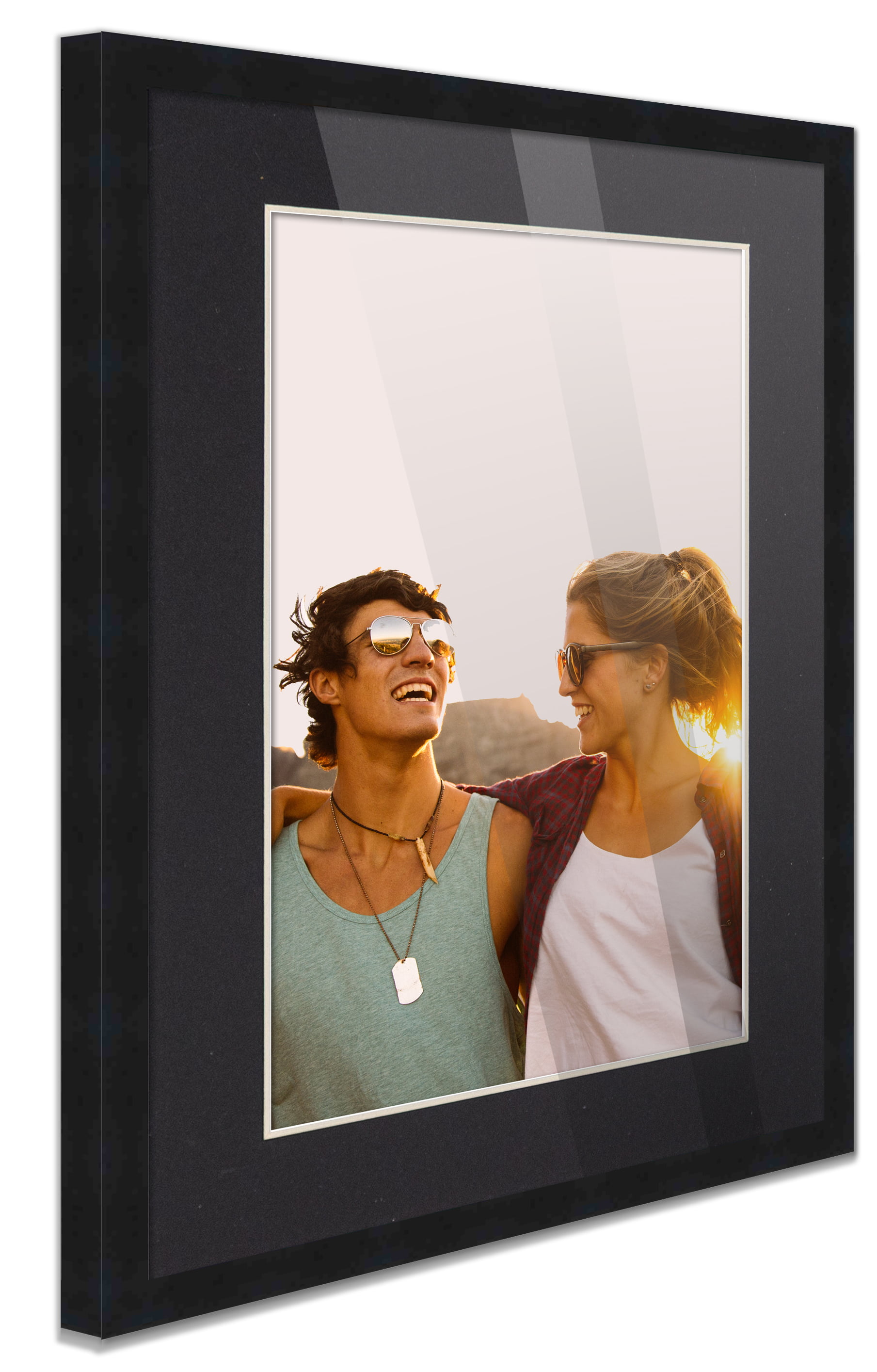 13x16 Black Picture Frame with 10.5x13.5 Black Mat Opening for 11x14 Image,  0.75 Inch Border, UV 