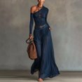 thumbnail image 5 of Quixlent 2 Piece Skirt Set for Women, One Shoulder Long Sleeve Top And Maxi Chiffon Skirt with Belt, Summer Vacation Beach Matching Outfits, 5 of 8