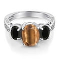 thumbnail image 3 of Gem Stone King 2.30 Cttw Oval Brown Tiger Eye and Black Onyx 925 Sterling Silver Ring for Women | Gemstone Birthstone | Oval 9X7MM and 6X4MM (Size 7), 3 of 6