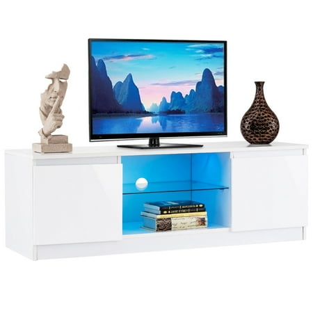 Costway High Gloss Tv Stand Unit Cabinet Media Console Furniture W Costway High Gloss Tv Stand Unit Cabinet Media Console Furniture W Led Shelves White