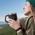 thumbnail image 5 of VOLCAROCK Taza de café de acero inoxidable con asa, taza de viaje con aislamiento al vacío de doble pared de 16 oz con tapa deslizante, gran taza de té para hombres y mujeres (negro), 5 of 5