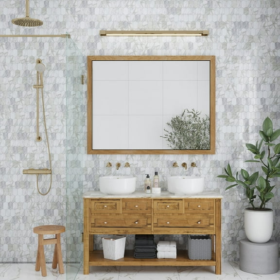 Serena 12x13 Misty White Gray Calacatta Gold Mosaic Picket Lantern Wall and Floor Tile (5.59 sq ft/case) - 5 Pack