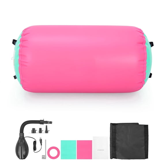 KFFKFF Inflatable Gymnastics Barrel Air Roller 23.6x40 in, Tumbling Trainer with Electric Pump, Ideal for Back Handspring Practice, Home Workouts, Gymnastics, Yoga, Cheerleading, Pink