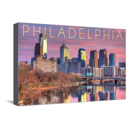 Philadelphia, Pennsylvania - Skyline and River Sunset Stretched Canvas Print Wall Art By Lantern (Best Place To See Philadelphia Skyline)