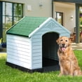 thumbnail image 2 of 28.5'' Plastic Dog House Outdoor Indoor Doghouse Puppy Shelter Water Resistant Easy Assembly Sturdy Dog Kennel with Air Vents and Elevated Floor (28.5''L*26''W*28''H, Blue), 2 of 16
