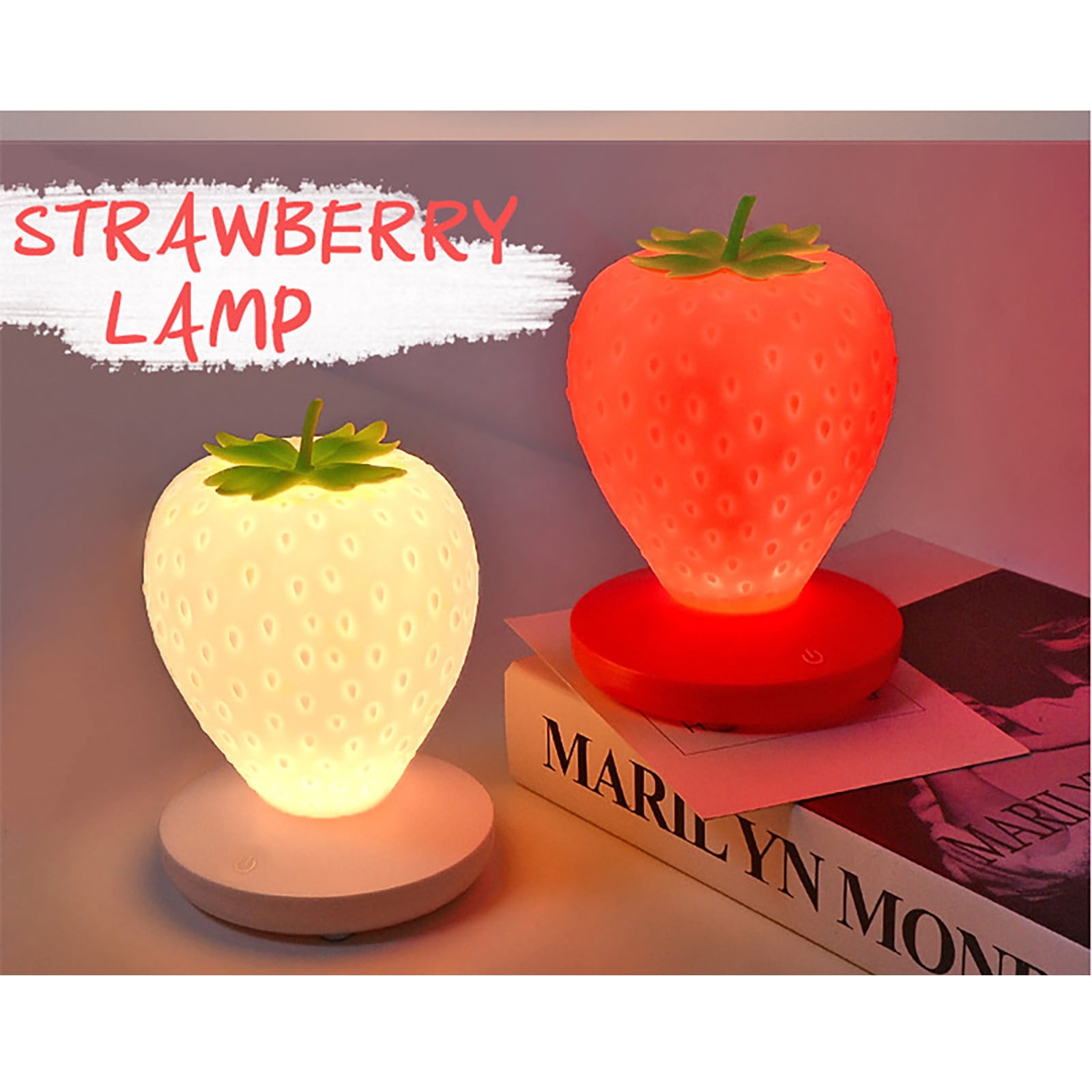 Bzdzmqm 2Pcs Strawberry LED Night Light USB Rechargeable Touch Lamp, Cute Cartoon Bedside Table Lamp, Eye Protection Atmosphere Light forKidsRoom Decor, Christmas Birthday Party Gift, Furniture