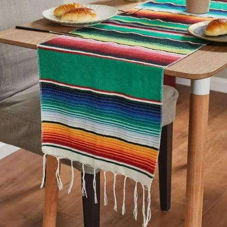 

Mexican Table Runner Upgraded Serape Table Runner Handwoven Fringe Cotton Serape Blanket Table Runner for Cinco De Mayo Fiesta Party Supplies 14in x 84in