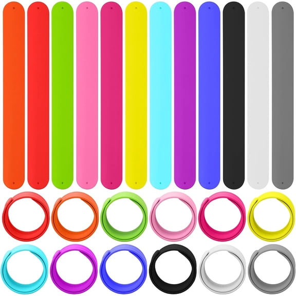 24PCS Rainbow Silicone Slap Bracelets, Soft and Safe for Party Favors