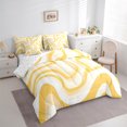 thumbnail image 3 of jejeloiu Geometric Wave Striped 7pcs Bedding Comforter Set,Abstract Lines Queen Bedding Sets,Yellow Stripes Queen Sheet Sets For Children,Breathable Home Decor Reversible, 3 of 8