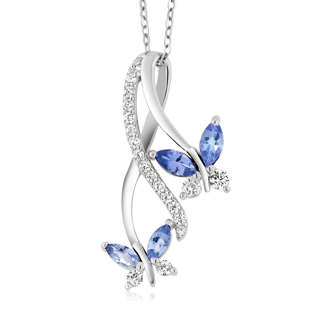 Gem Stone King 925 Sterling Silver Blue Tanzanite Butterfly Infinity Pendant Necklace for Women (1.21 Cttw, Marquise Cut, December Gemstone Birthstone, with 18 inch Silver Chain)