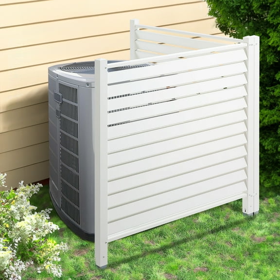 KFFKFF Vinyl Privacy Fence 48" W x 48" H 2-Panel PVC Outdoor Privacy Screens, Air Conditioner Fence Louvered Trash Can Fence Pool Equipment Enclosure for Garden, Patio