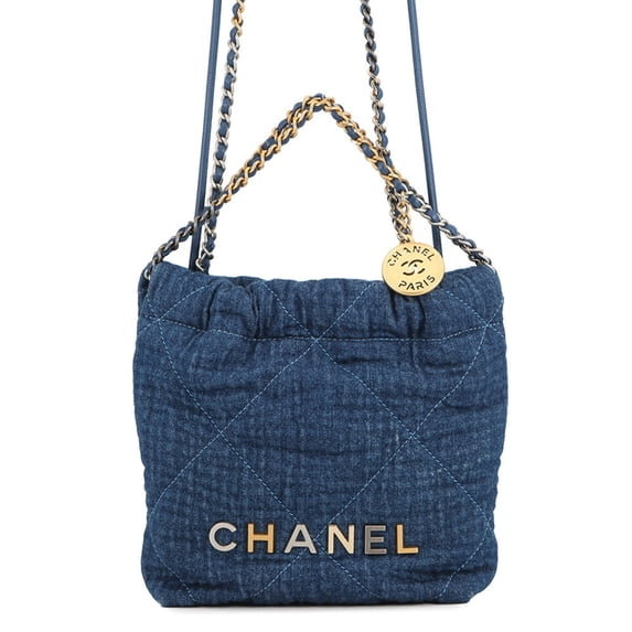 Pre-Owned CHANEL 22 Mini Coco Mark Denim Cotton Handbag AS3980 2-Way Shoulder Bag