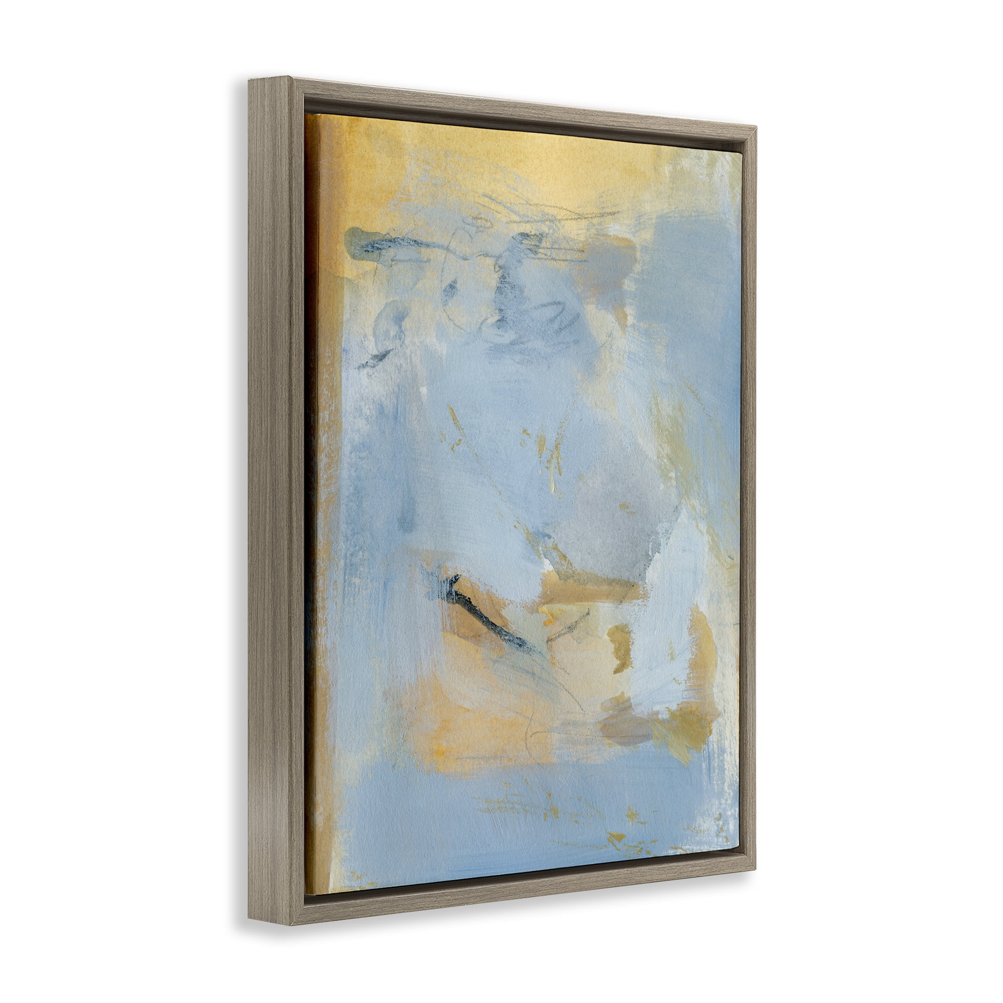 Stupell Industries Blue & Gold Organic Abstract Abstract Painting Brown Floater Framed Canvas Art Print Wall Art, 17 x 21
