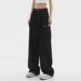thumbnail image 2 of Black Womens Joggers Fashion Streetwear Pockets Adjustable High Waist Straight Vintage Baggy Wide Leg Pants Woman Size M, 2 of 5