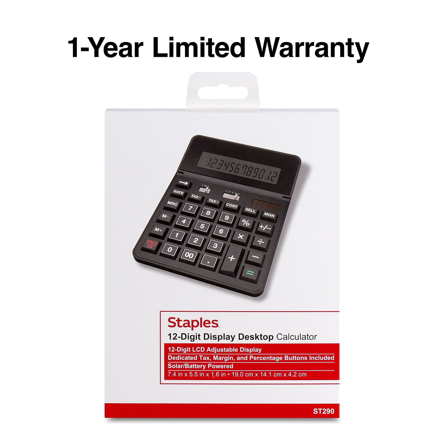 Staples 12-Digit Solar and Battery Basic Calculator Black 2/Pack ST290-CCVS