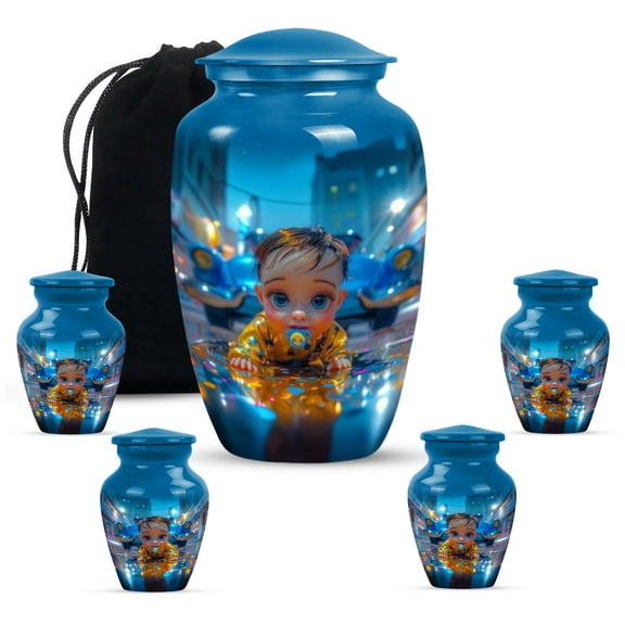 KARYLIZ Baby Urn - Urns For Human Ashes Adult Male - Small Urns For Human Ashes Keepsake - Electric Sky Blue Cremation Urn - Funeral for Human Ashes Adult Man & Women