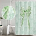 thumbnail image 5 of Green Bow Shower Curtain, Waterproof Shower Curtains for Bathroom, Cute Bowknot Minimalist Solid Color Washable Fabric Bathtub Curtain Set Bath Decor with 12 Hooks Stall 36"x72", 5 of 8