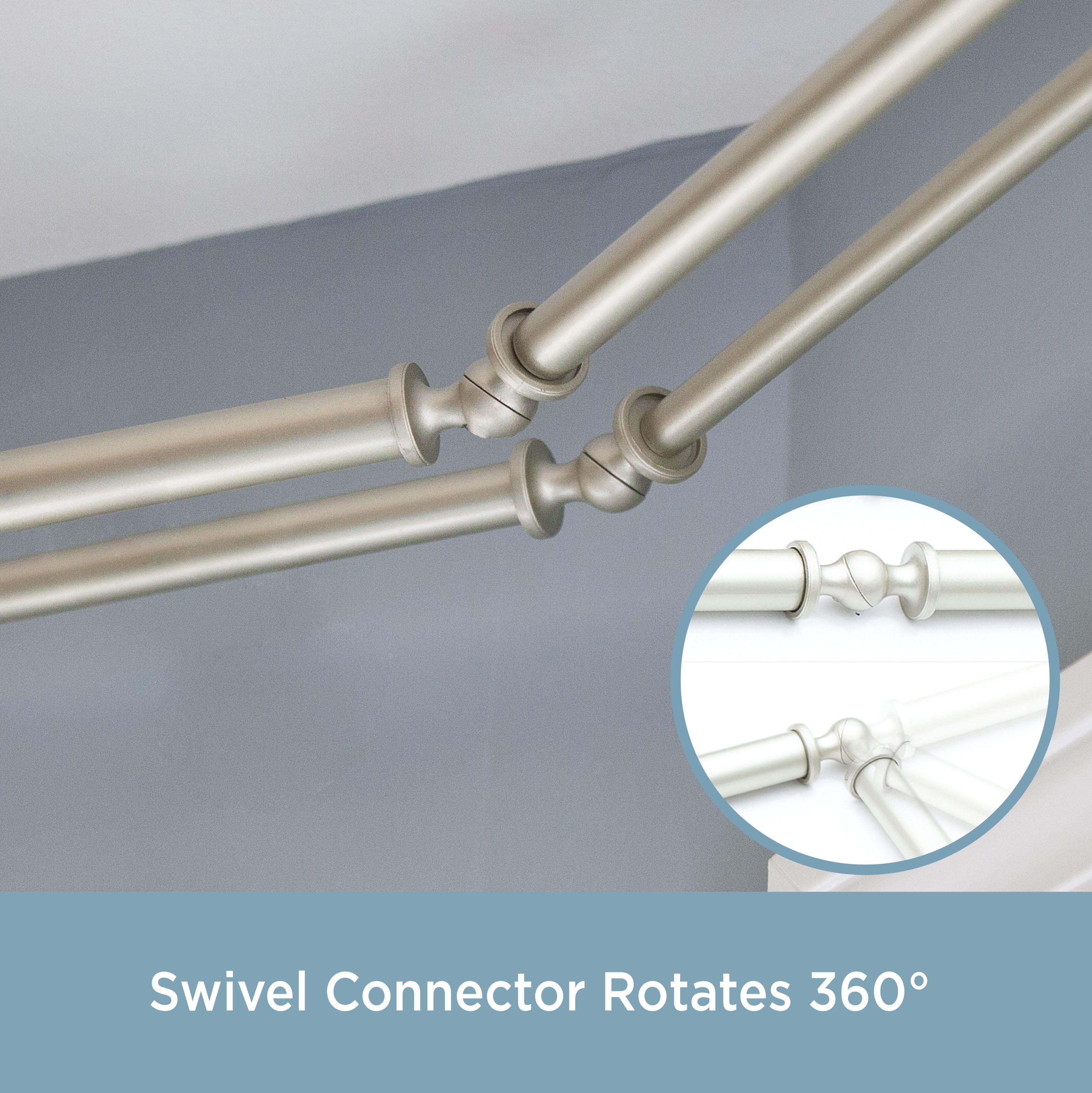 Kenney Bryce Decorative Steel Bay Window Double Curtain Rod, 78-144" Adjustable Length, 3/4" Dia., Brushed Nickel