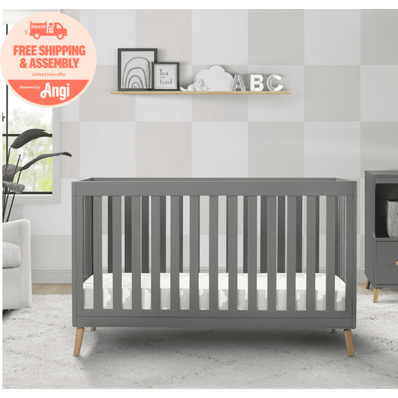 Delta Children Essex 4-in-1 Convertible Baby Crib, Grey/Natural Legs