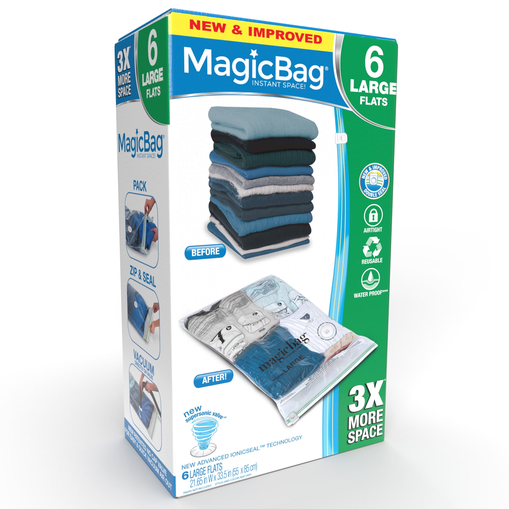 (4 pack) MagicBag by Smart Design Vacuum Sealed Closet Organizer, Flat Large, Set of 6
