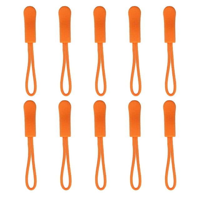 10Pcs Zipper Pulls Zippers Extension Strap Slider Nylon Cord Zip Rope Broken Fixer Zip Rope Tag Replacement for Backpacks Jackets Orange