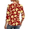 thumbnail image 6 of Womens Floral Printed 3/4 Length Sleeve Tops V Neck Shirts Fashion 2026 Basic Tops Slim Fit Blouses Tunics Going Out Outfits Y2K Clothes, 6 of 6