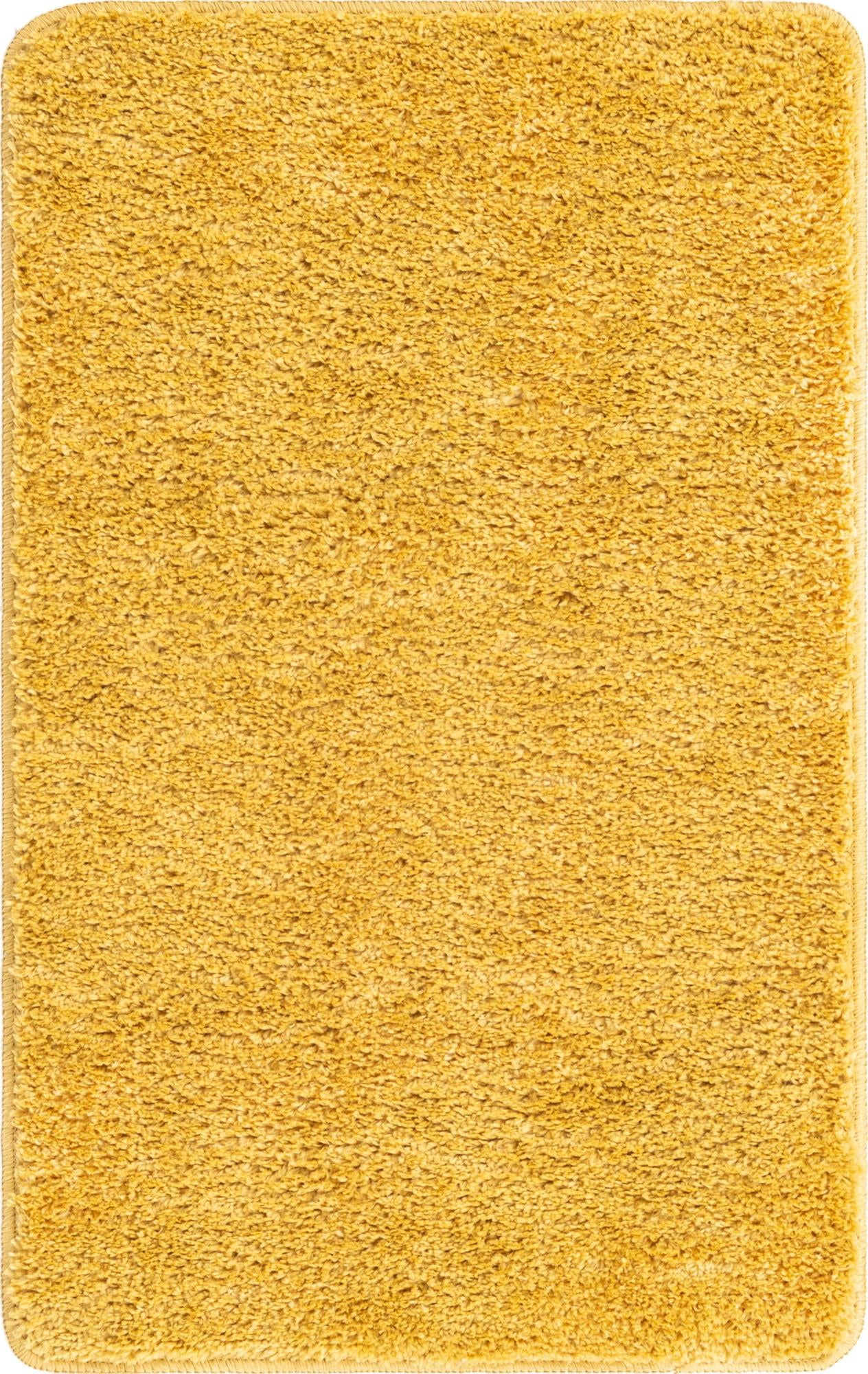 Rugs.com Bano Everyday Bath Mat Collection Rug – 1' 8 x 2' 7 Mustard Yellow Machine Washable Shag Bath Mat, Extra Soft and Absorbent, Non-Slip, Quick Dry, Perfect for Bathroom