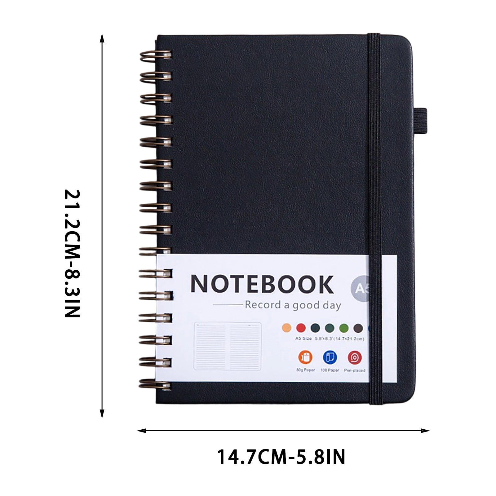 Notebook A5 Hardcover Lined Journal with Elastic Closure and Pen Loop Flat-Lay Coil Binding Ink-Proof Thick Paper Portable Business Diary for Office Meeting Daily Work Planning