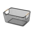 thumbnail image 3 of Cesta de almacenamiento de alambre de metal con asas de madera Cesta de frutas y verduras portátil 36 cm x 22 cm x 21 cm, 3 of 9