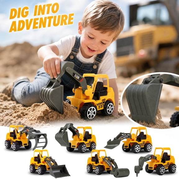 6 Pack Construction Vehicle Toy Set, Realistic Engineering Truck Toys for All Ages Imaginative Play and STEM Learning