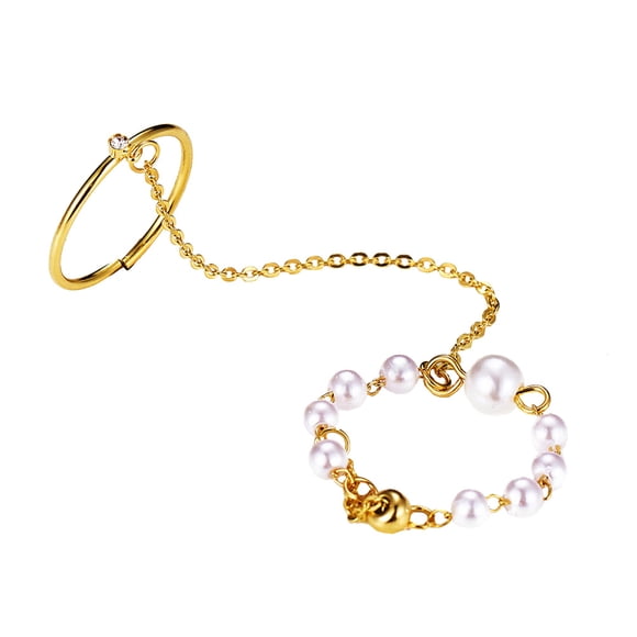 1pc Cadena simple Anillo de dedo creativo Retro Retro Anillo de perla Ring Chic Ring de cadena
