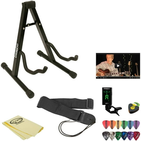 Acoustic Guitar Accessory Pack ChromaCast Acoustic Guitar Accessory Pack with Guitar Stand, Nylon Strap, Clip-On Tuner, Picks, Pick Holder and Polish Cloth ()