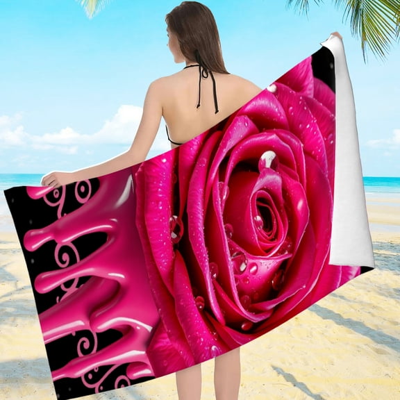 RKSupls Pink Rose Drip Microfiber Beach Towel, Extra Large Quick Dry Lightweight Towel for Travel Swimming Camping, Soft Super Absorbent- 55.1x27.6in