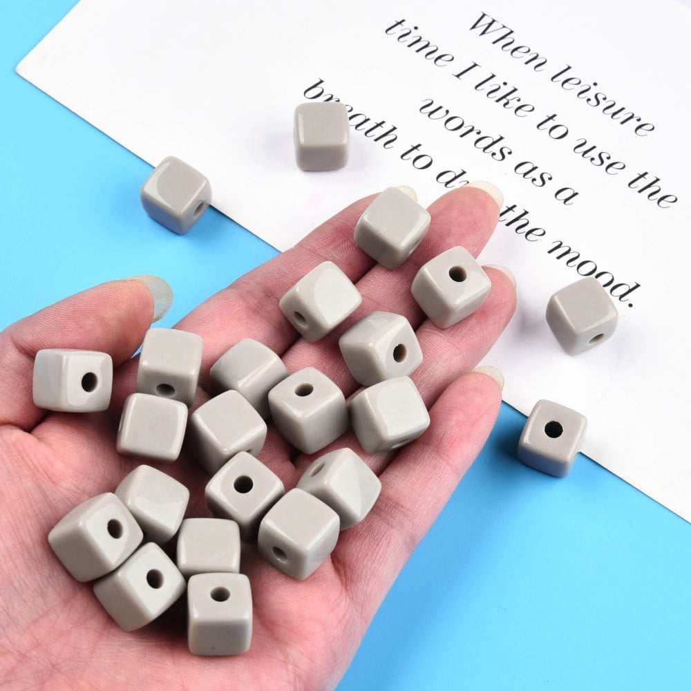 Opaque Acrylic Beads Cube Dark Gray 12.5x12.5x12.5mm Hole: 3.5mm about 263pcs/500g