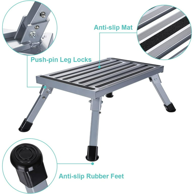 ROADGIVE RV Step Stool Aluminum Folding Platform Step with 19 x 12  Anti-Slip Surface, Rubber Feet, Safety RV Steps for RV, Motorhome, Trailer,  SUV, Camper, Supports Up to 1000 lbs 