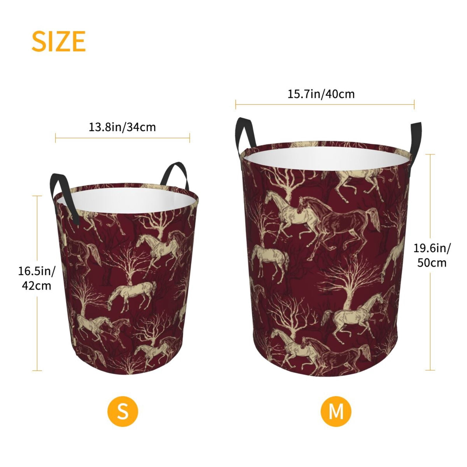 Large Laundry Basket with Handles - Vintage Cute Horse Dead Tree Kids Baby Dirty Clothes Laundry Hamper for Bedroom Aesthetic