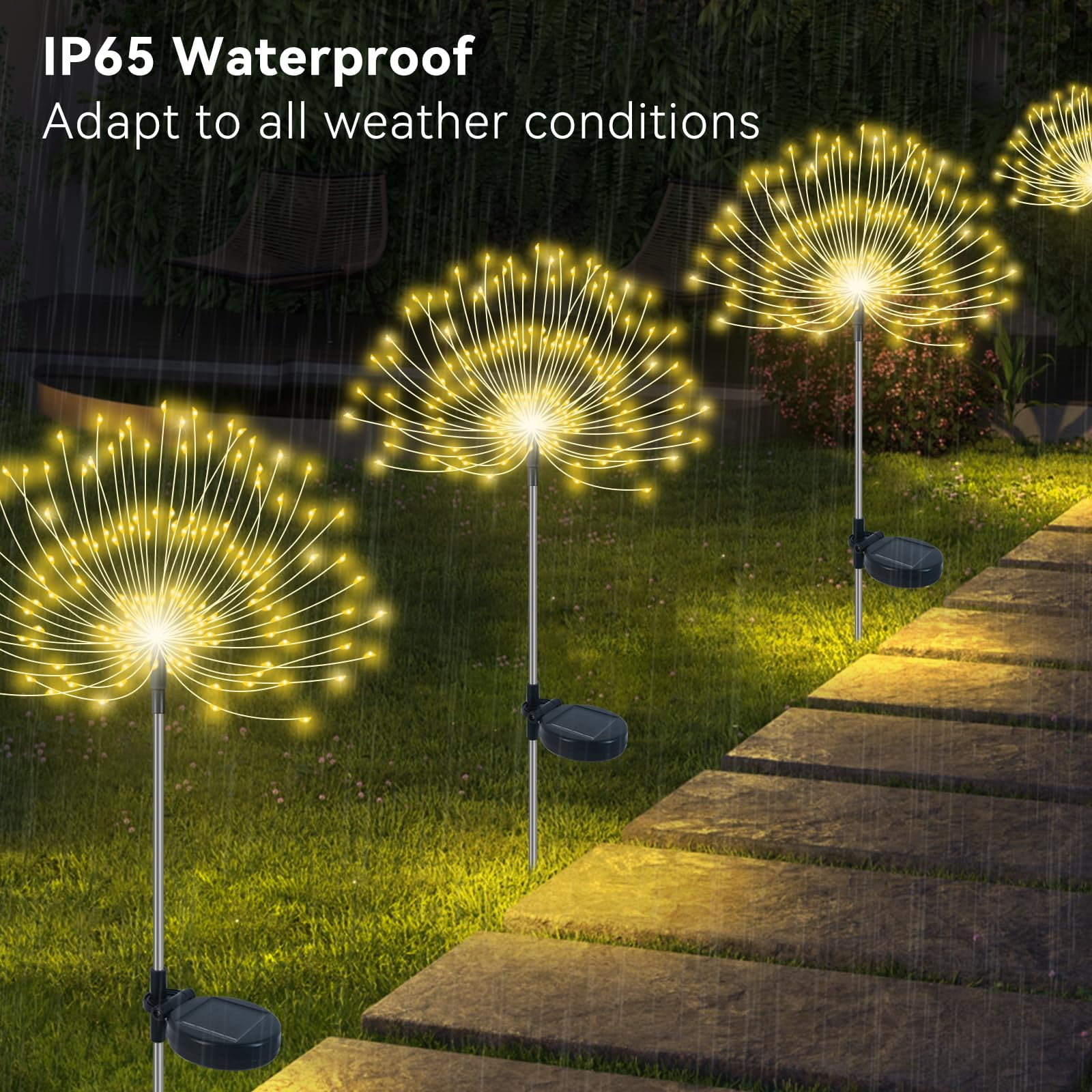 NITIDSKY 2 pack 360 LED Outdoor Solar Christmas Lights Solar Firework Lights with 8 Modes Outdoor Waterproof Garden Lawn Walkway Yard Decoration, Warm White