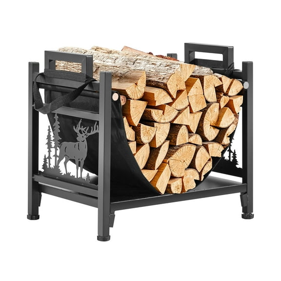 VEVOR Indoor Firewood Rack, 1.5 ft Curved Log Holder with Canvas Carrier,40lb Weight Capacity Wood Storage Stand,Powder-Coated Steel Firewood Holder, HeavyDuty Wood Pile Stacker Rack for Fireplace