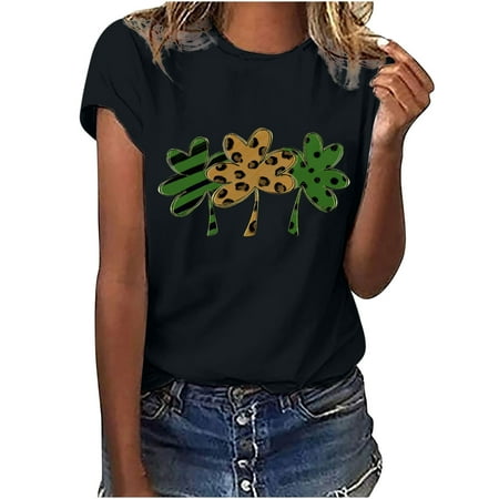 

LWZWM St Patricks Day Scrub Tops for Women 2023 Irish Holiday Workwear Short Sleeve Wrap V Neck Work Tops Dressy Blouse Crewneck St. Patrick s Day Print T Shirt Fashion Comfortable Blouse Black M