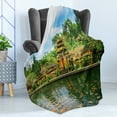 thumbnail image 4 of Balinese Soft Flannel Fleece Throw Blanket, Tirta Empul Building Bali Indonesia Exotic Trees Oriental Building Lake Photo, Cozy Plush for Indoor and Outdoor Use, 50" x 70", Yellow Green, by Ambesonne, 4 of 5